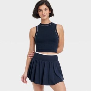 Seamless Piped Muscle Tank Top - All In Motion Navy Blue Fitted Knit size Large